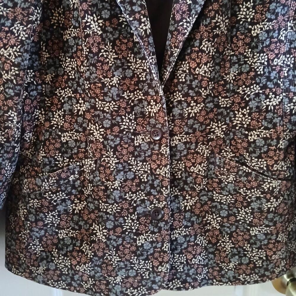 L.L. Bean Brown Floral Button single breasted Riding Equestrian Corduroy blazer - Picture 5 of 6